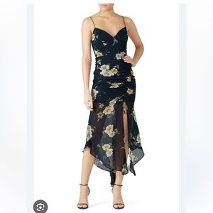 Nicholas | Navy Floral Cascading Silk Dress Size 2